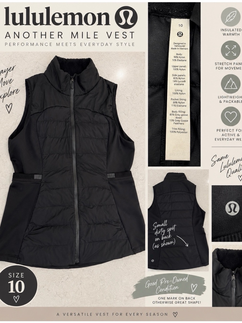 Lululemon Another Mile Vest – Black – Size 10 🖤